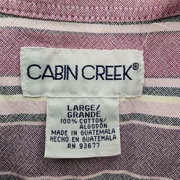 Cabin Creek Womens Top Large Striped Pink Purple Button Front Long Sleeve Shirt - Picture 7 of 8